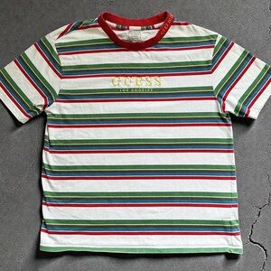 Guess Originals Men's T-Shirt Small Striped Embroidered Logo Retro 90s Style